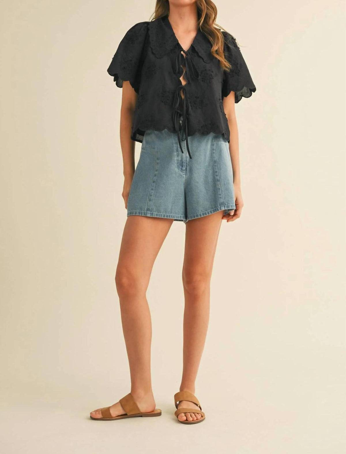 &Merci - Tie Front Collard Lace Top