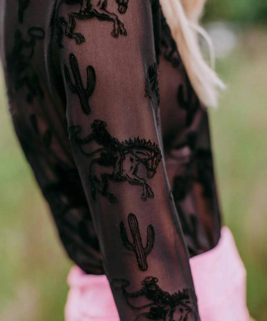 Merigold Kiss - Sheer Cowboy Shirt - black - clothing - patterned