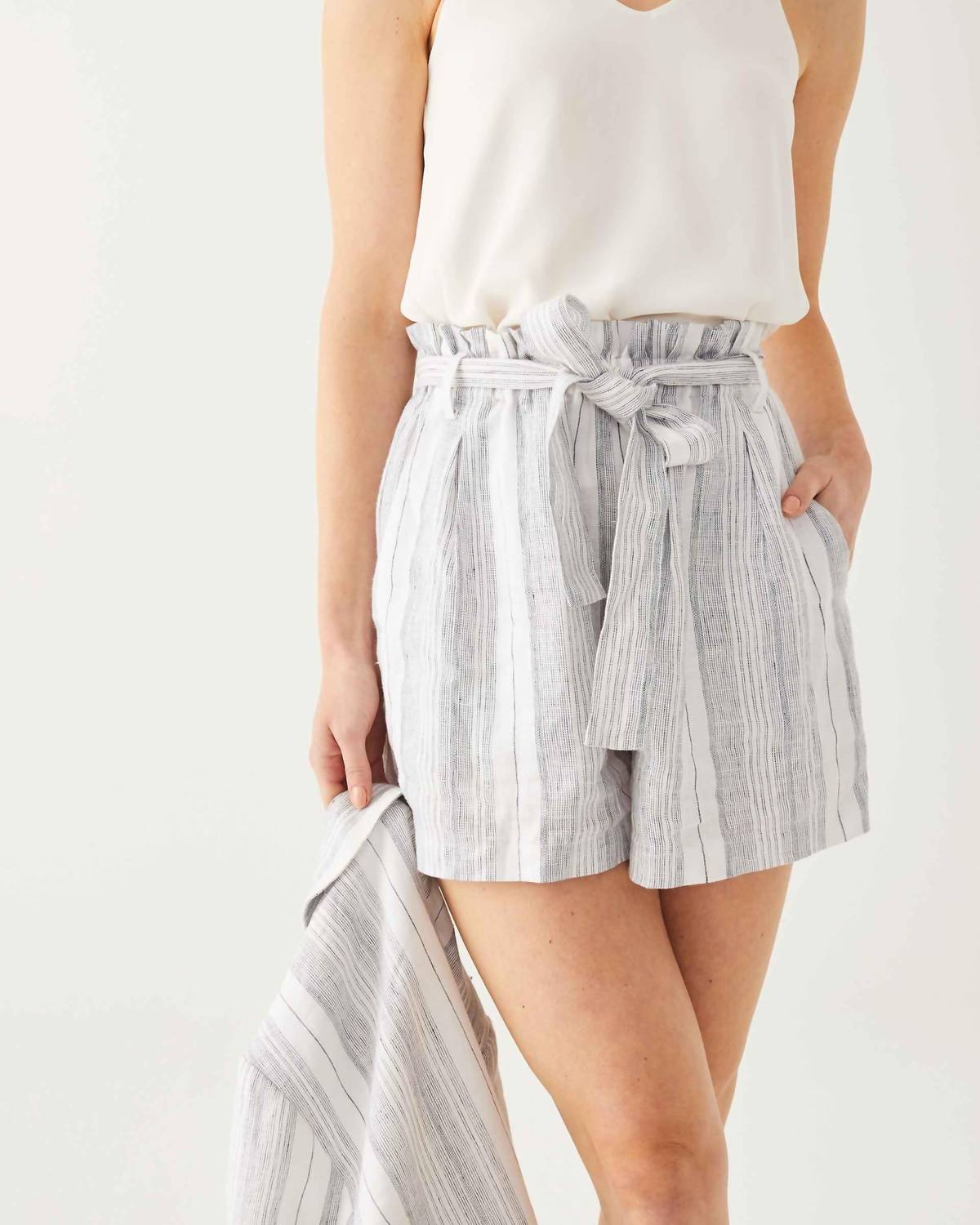 Mersea - Como Linen Short - blue - clothing - high - waist