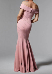 Mgny - Off Shoulder Linear Beaded Evening Maxi Dress