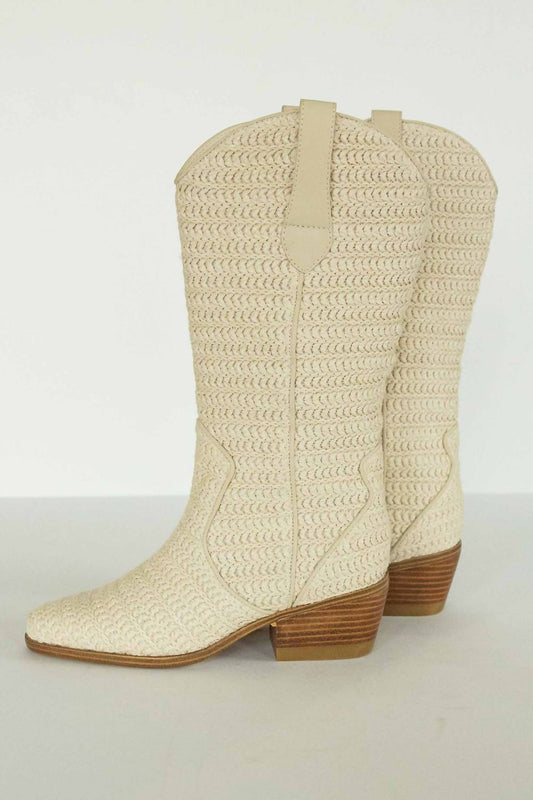 Mia Shoes - Women's Jenah Leather Raffia Boots - beige - heeled - boots - shoes