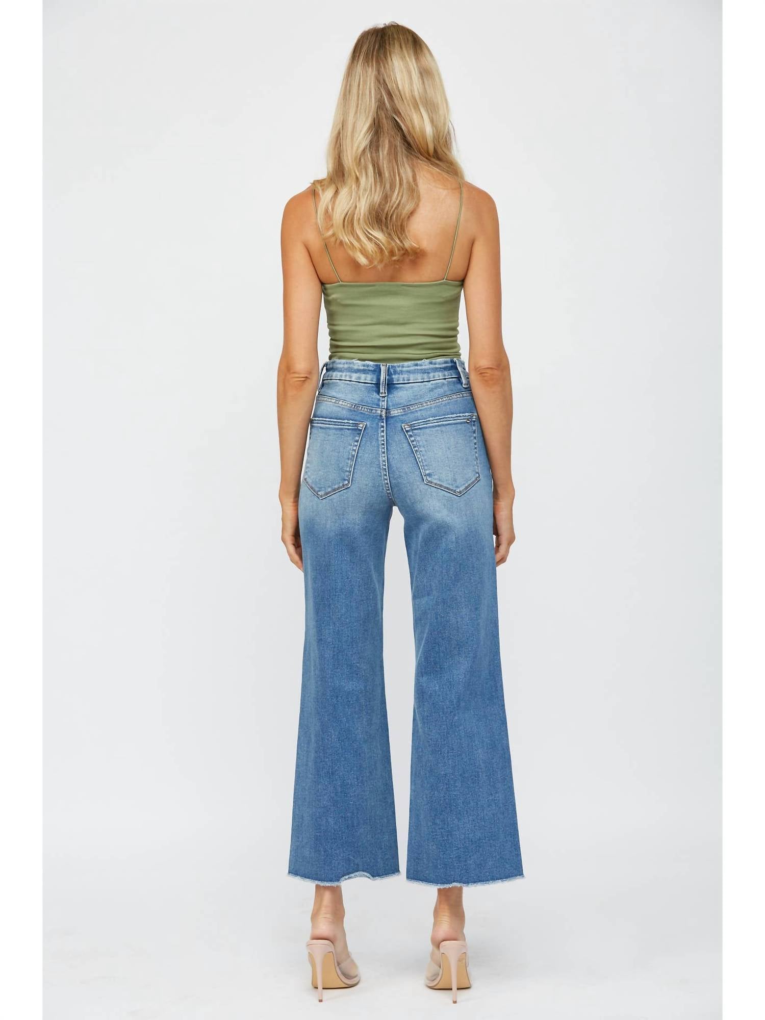 Mica Denim - Festival Stretch Super High Rise Wide Leg Jean - blue - clothing - cotton - blend