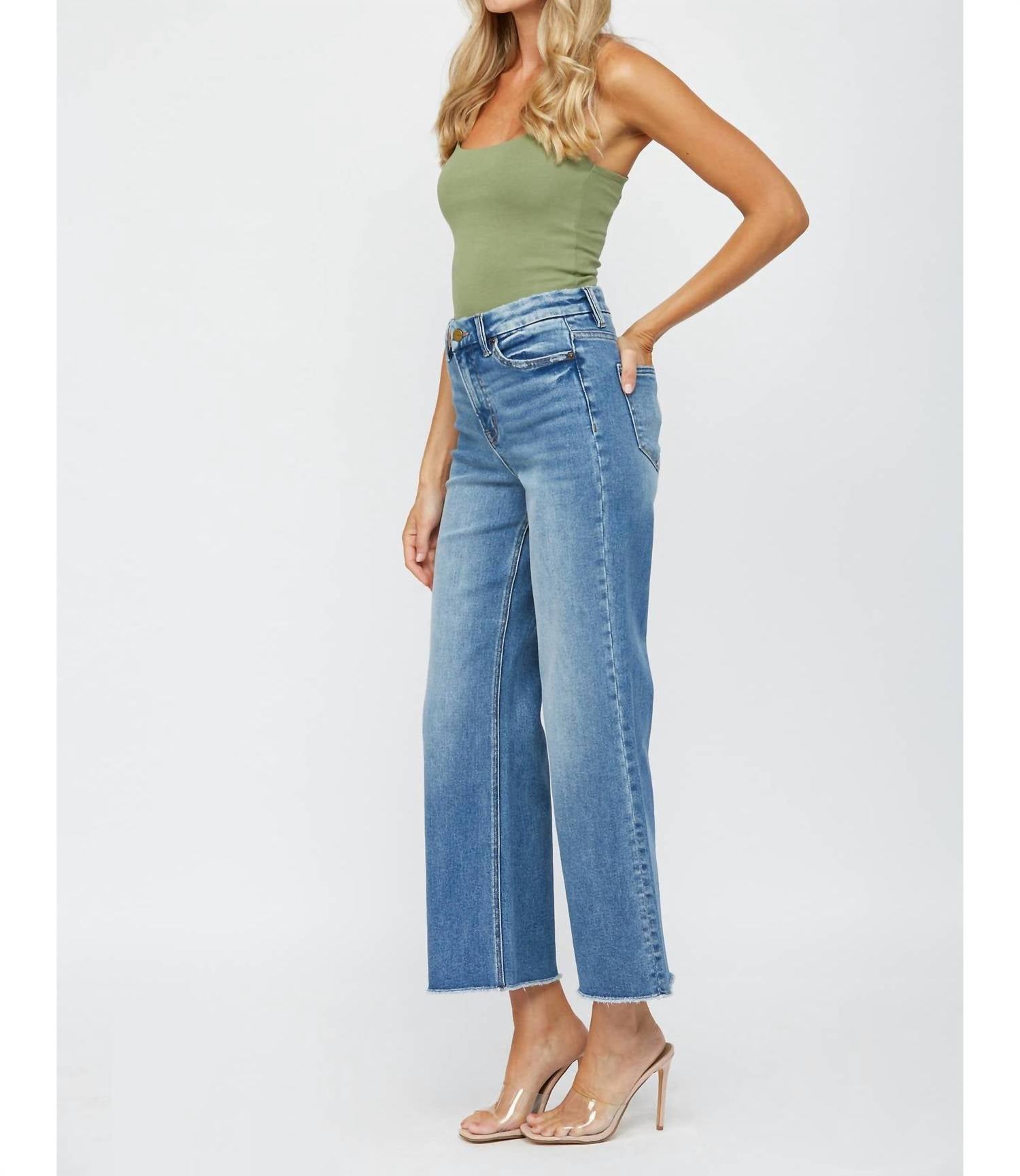 Mica Denim - Festival Stretch Super High Rise Wide Leg Jean - blue - clothing - cotton - blend