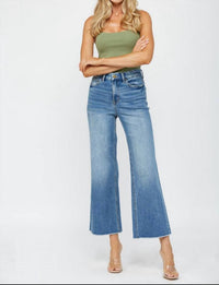 Mica Denim - Festival Stretch Super High Rise Wide Leg Jean - blue - clothing - cotton - blend