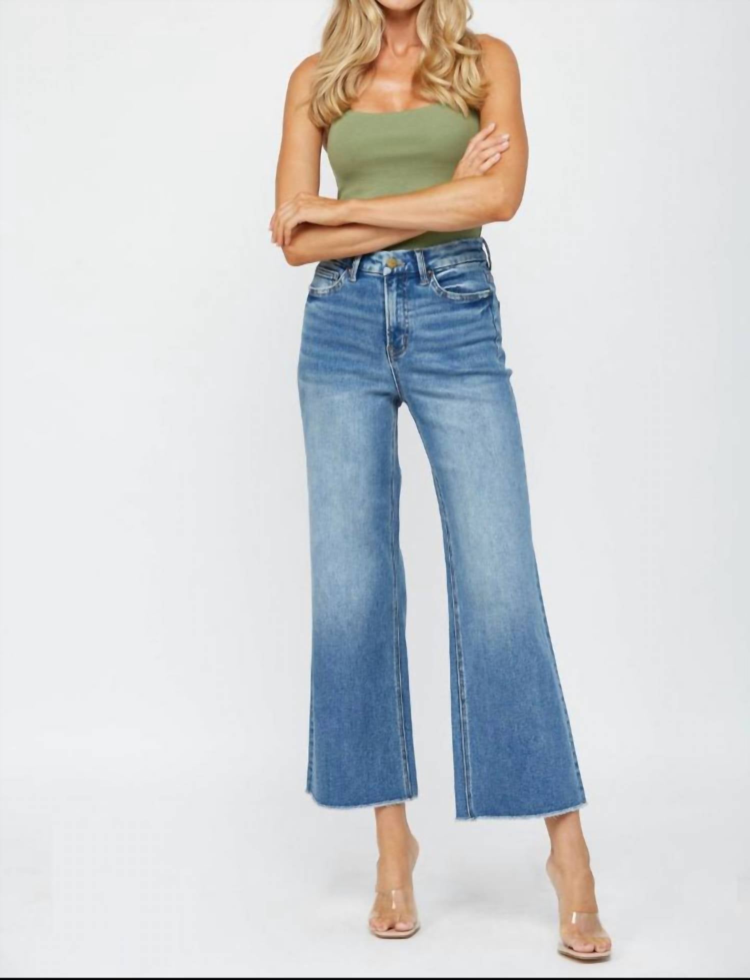 Mica Denim - Festival Stretch Super High Rise Wide Leg Jean - blue - clothing - cotton - blend
