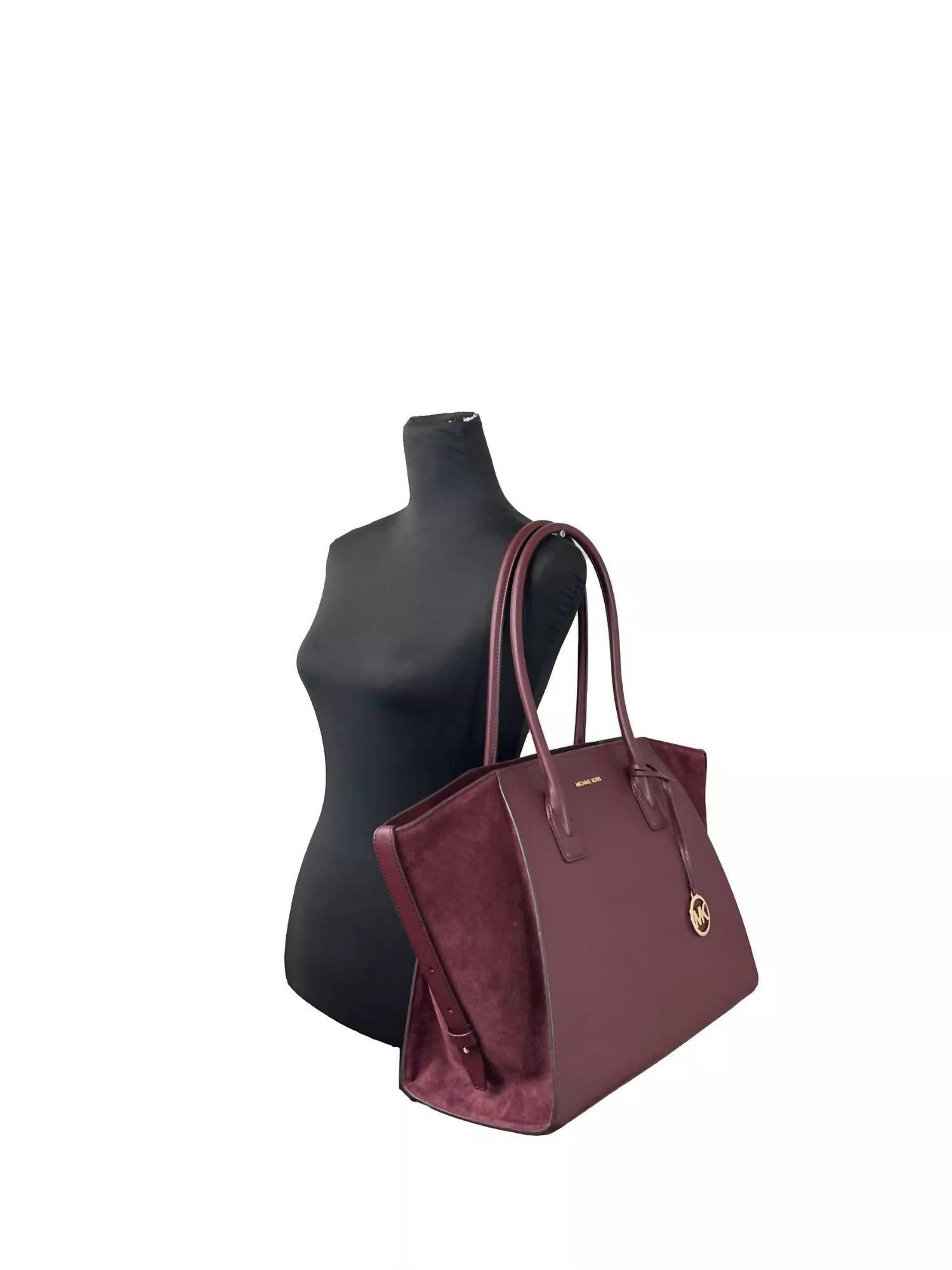Michael Kors - Women's Avril Suede Leather Top Zip Satchel Bag - bags - handbags - red
