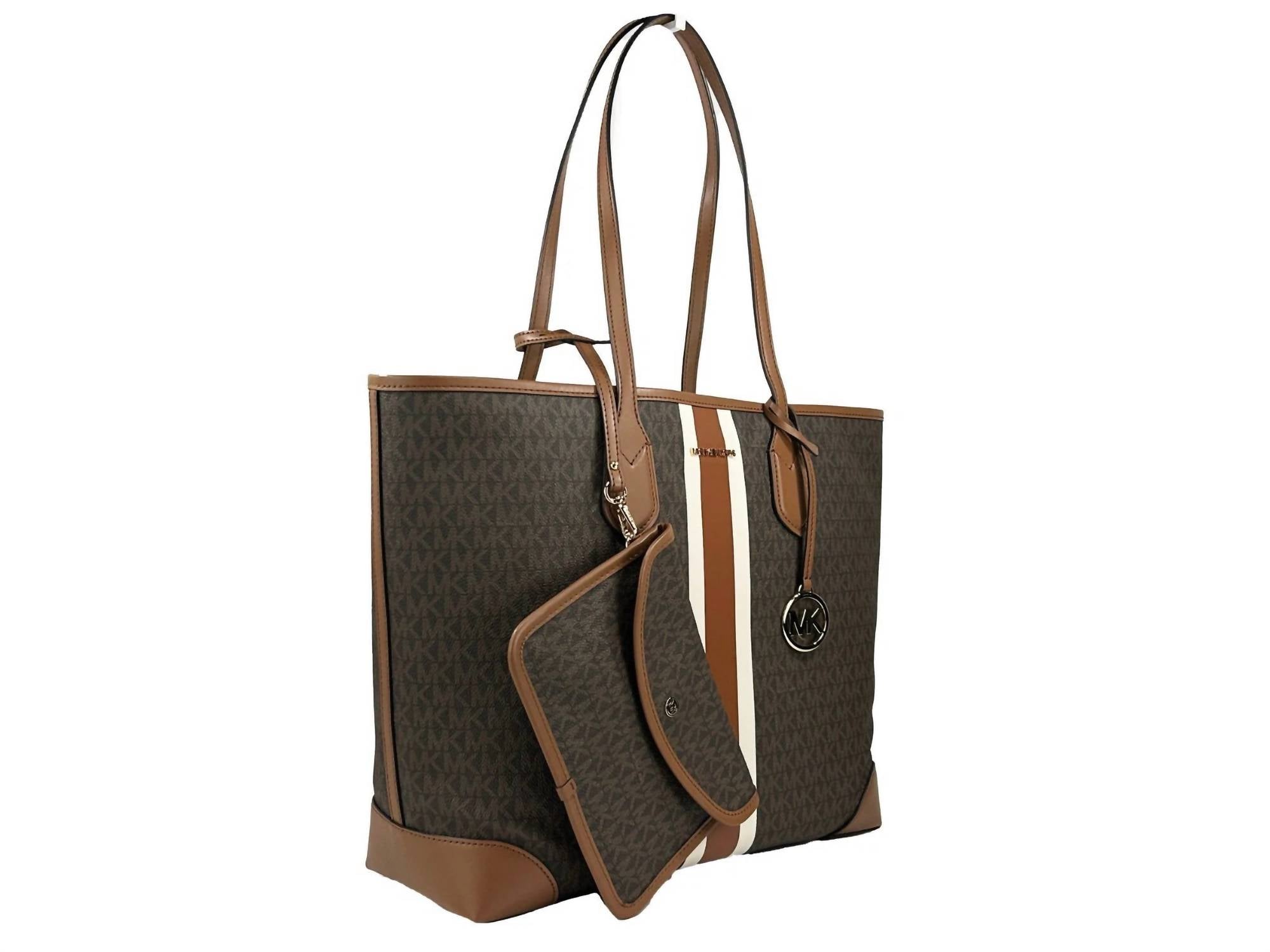 Michael Kors - Women's Eva Stripe Travel Tote Bag Plus Pouch - bags - brown - handbags