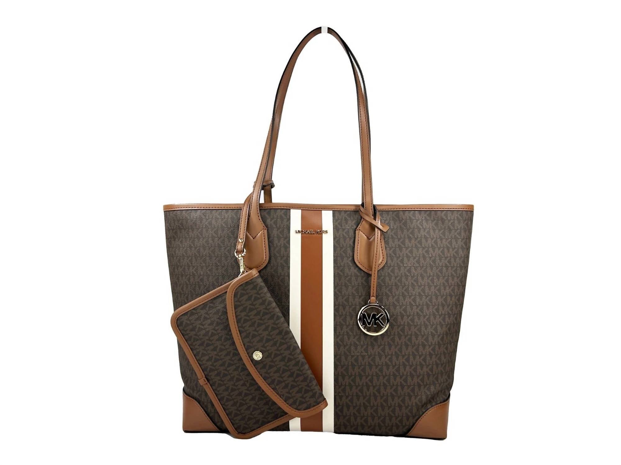 Michael Kors - Women's Eva Stripe Travel Tote Bag Plus Pouch - bags - brown - handbags