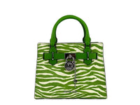 Michael Kors - Women's Hamilton Leather Zebra Print Satchel Crossbody - bags - crossbody - bags - green