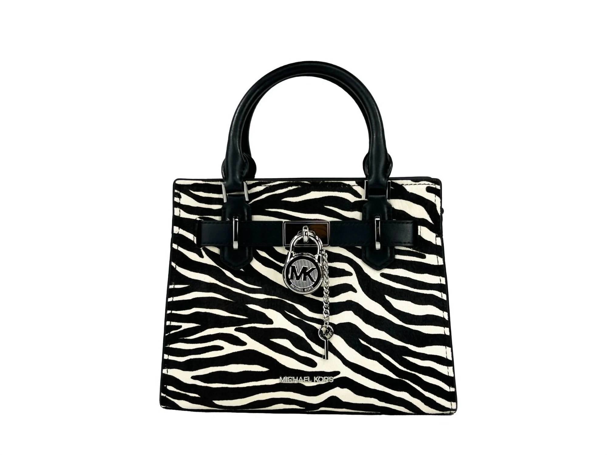Michael Kors - Women's Hamilton Leather Zebra Print Satchel Crossbody - bags - black - crossbody - bags