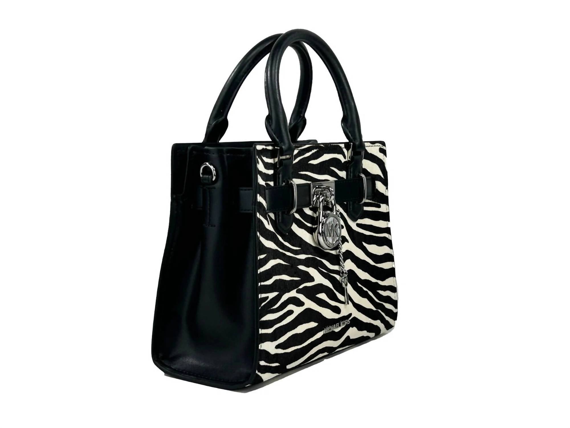Michael Kors - Women's Hamilton Leather Zebra Print Satchel Crossbody - bags - black - crossbody - bags