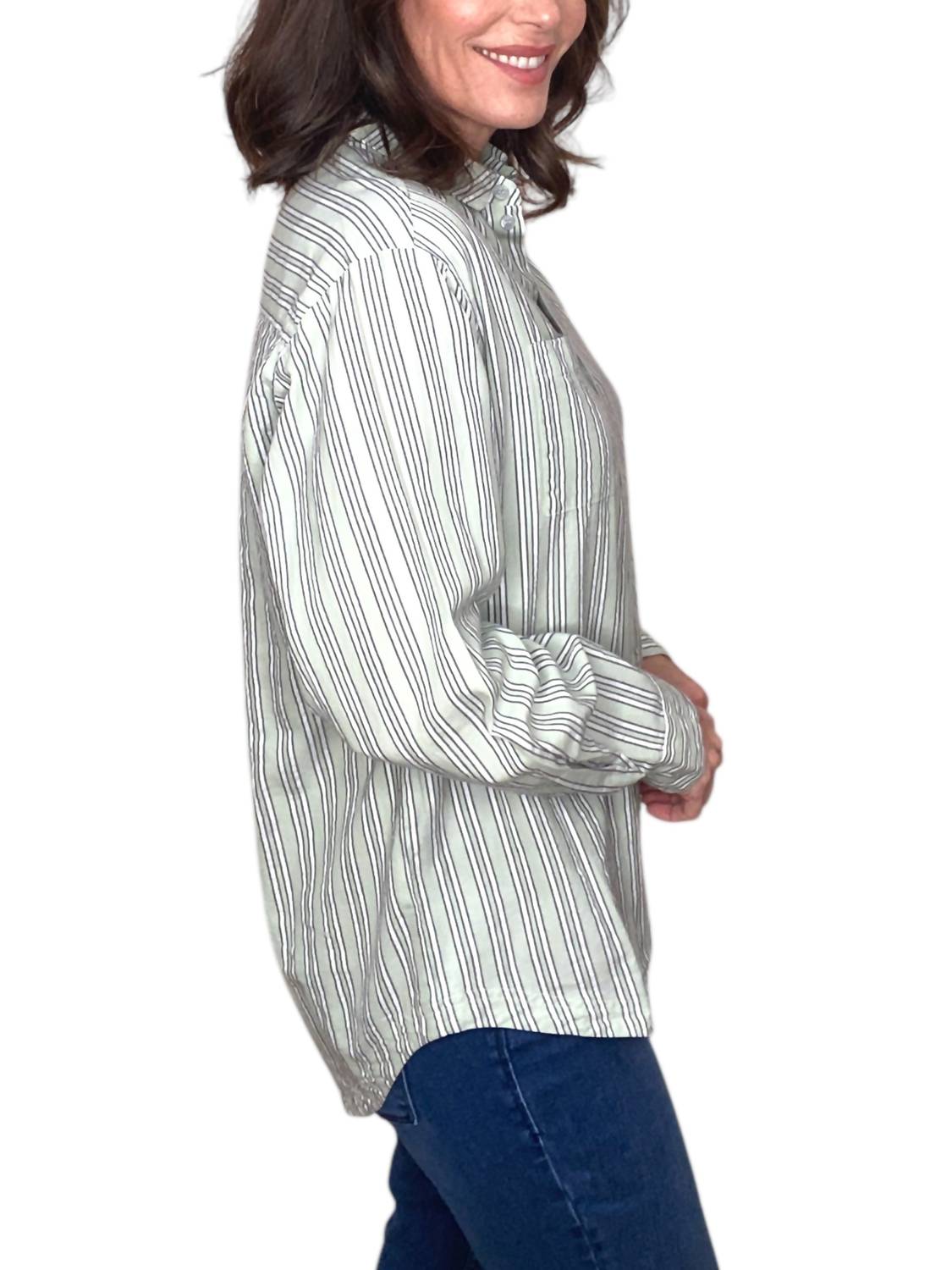 Michael Stars - Beau Oversized Button Down - seacrest Stripe - button - down - shirts - clothing - cotton