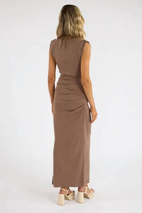 Michael Stars - Calliope Extended Sleeve Maxi Dress Ultra Rib - beige - clothing - cotton - blend