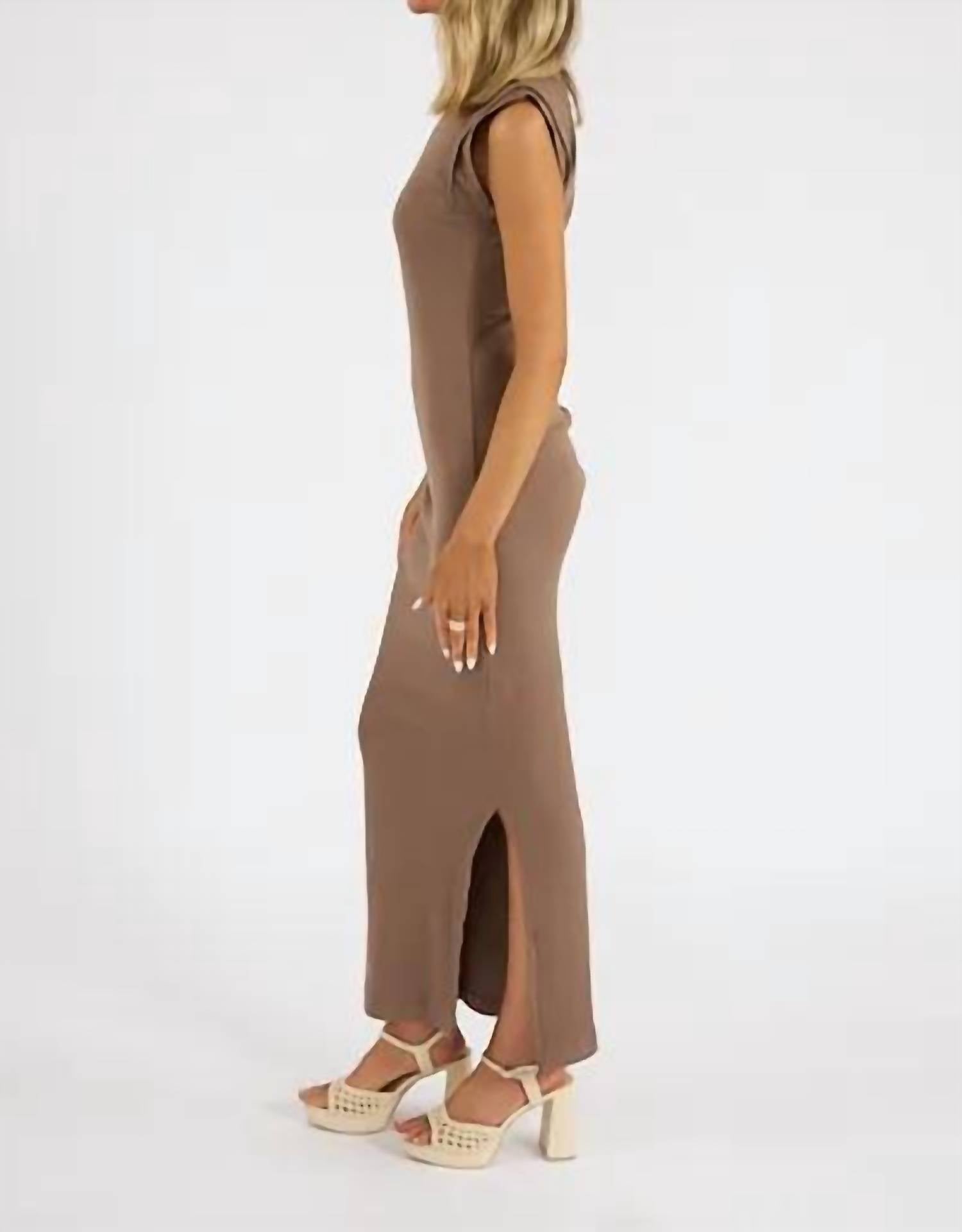 Michael Stars - Calliope Extended Sleeve Maxi Dress Ultra Rib - beige - clothing - cotton - blend