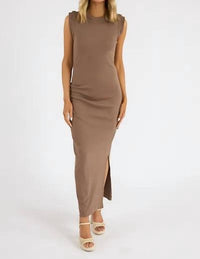 Michael Stars - Calliope Extended Sleeve Maxi Dress Ultra Rib - beige - clothing - cotton - blend