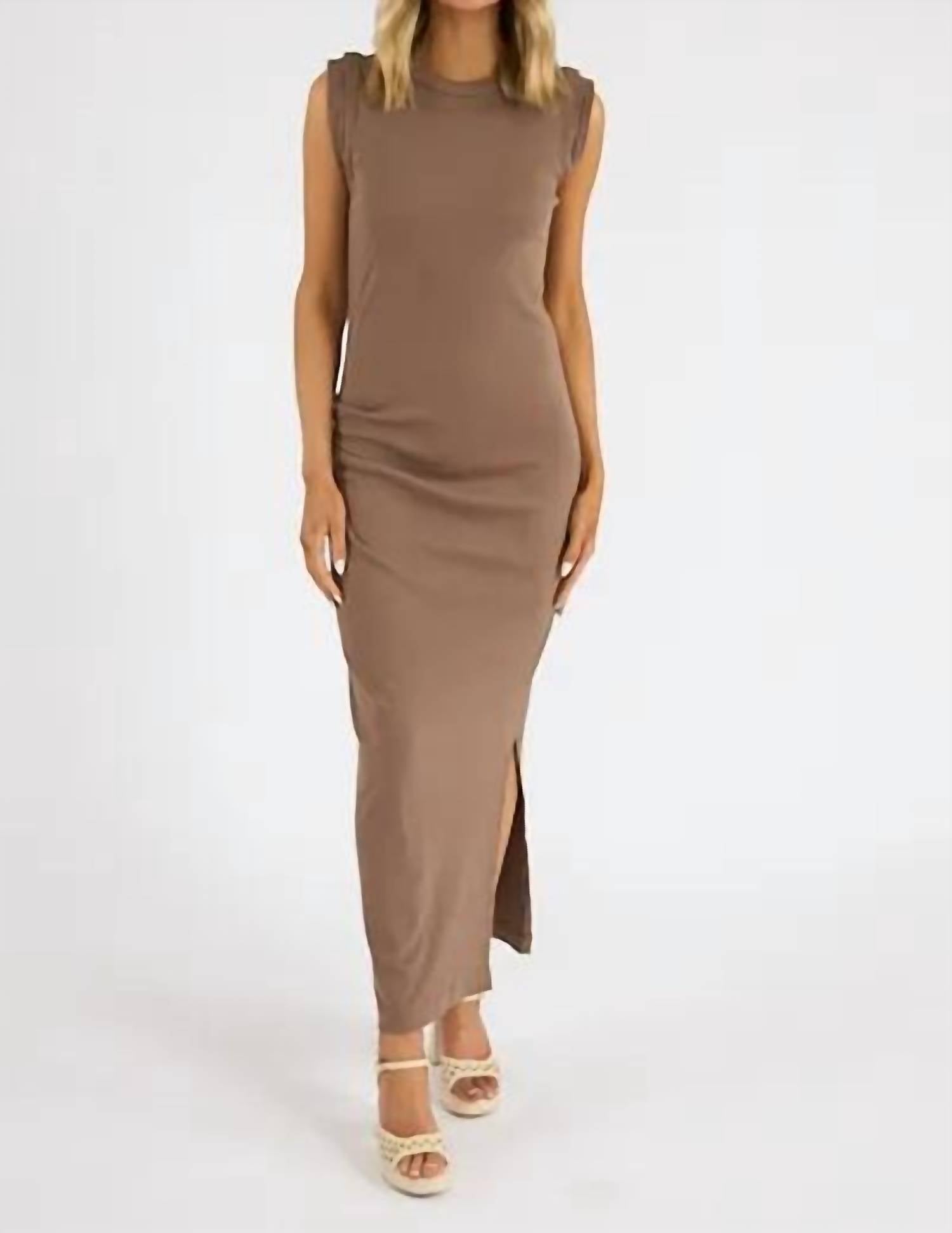 Michael Stars - Calliope Extended Sleeve Maxi Dress Ultra Rib - beige - clothing - cotton - blend