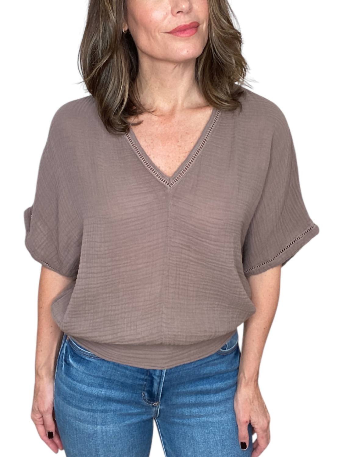 Michael Stars - Imani Cropped Dolman Sleeve Top - blouses - brown - clothing