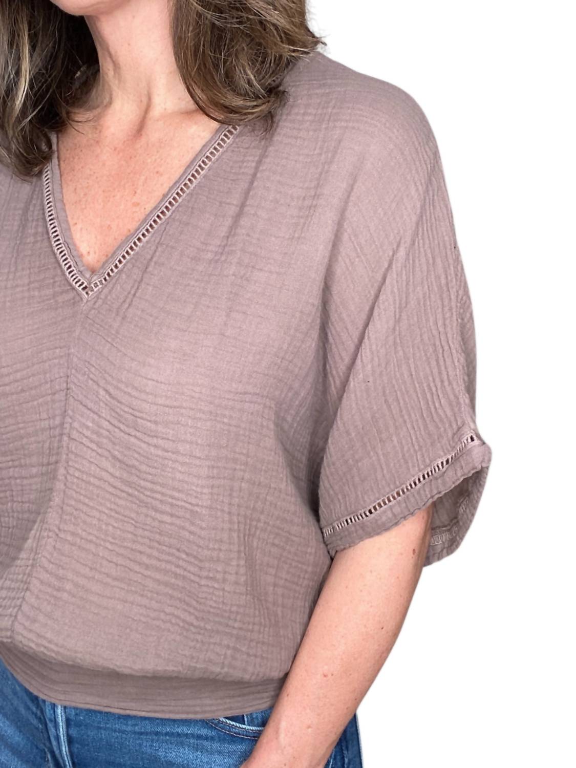 Michael Stars - Imani Cropped Dolman Sleeve Top - blouses - brown - clothing