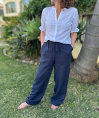 Michael Stars - Jules High Rise Pant - blue - clothing - linen