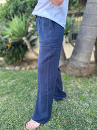 Michael Stars - Jules High Rise Pant - blue - clothing - linen
