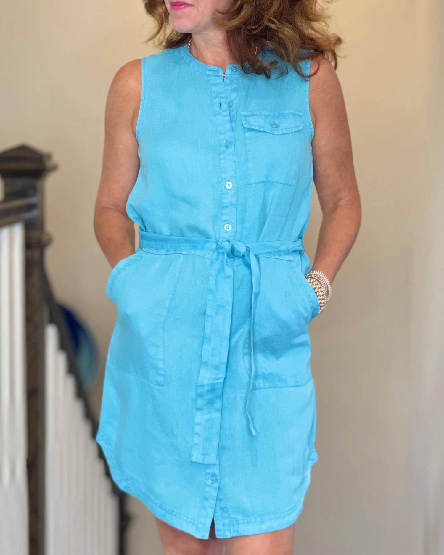 Michael Stars - Sleeveless Utility Dress - blue - clothing - dresses