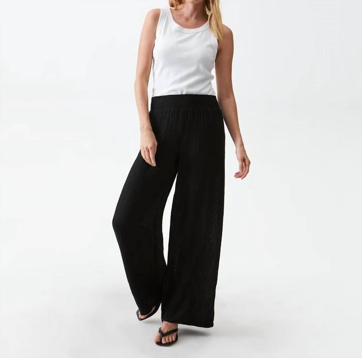 Michael Stars - Susie Smocked Wide Leg Pant - black - clothing - cotton