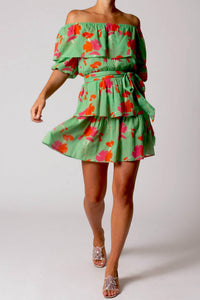 Miguelina - Basil Printed Gauze Mini Dress