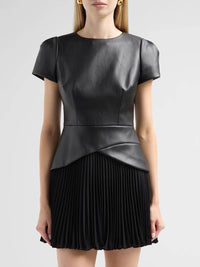Milly - Haddy Leather Pleated Combo Mini Dress