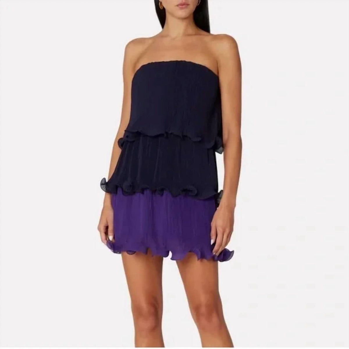 Milly - Sylvie Pleated Chiffon Strapless Mini Dress