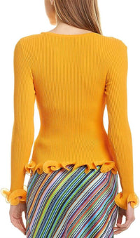 Wired Edge Ribbed Knit Pullover Sweater