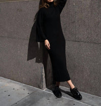 Mima Rosso - Cable Knit Bell Sleeve Dress - black - clothing - directbrandpartner