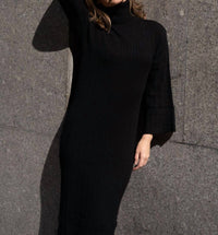 Mima Rosso - Cable Knit Bell Sleeve Dress - black - clothing - directbrandpartner