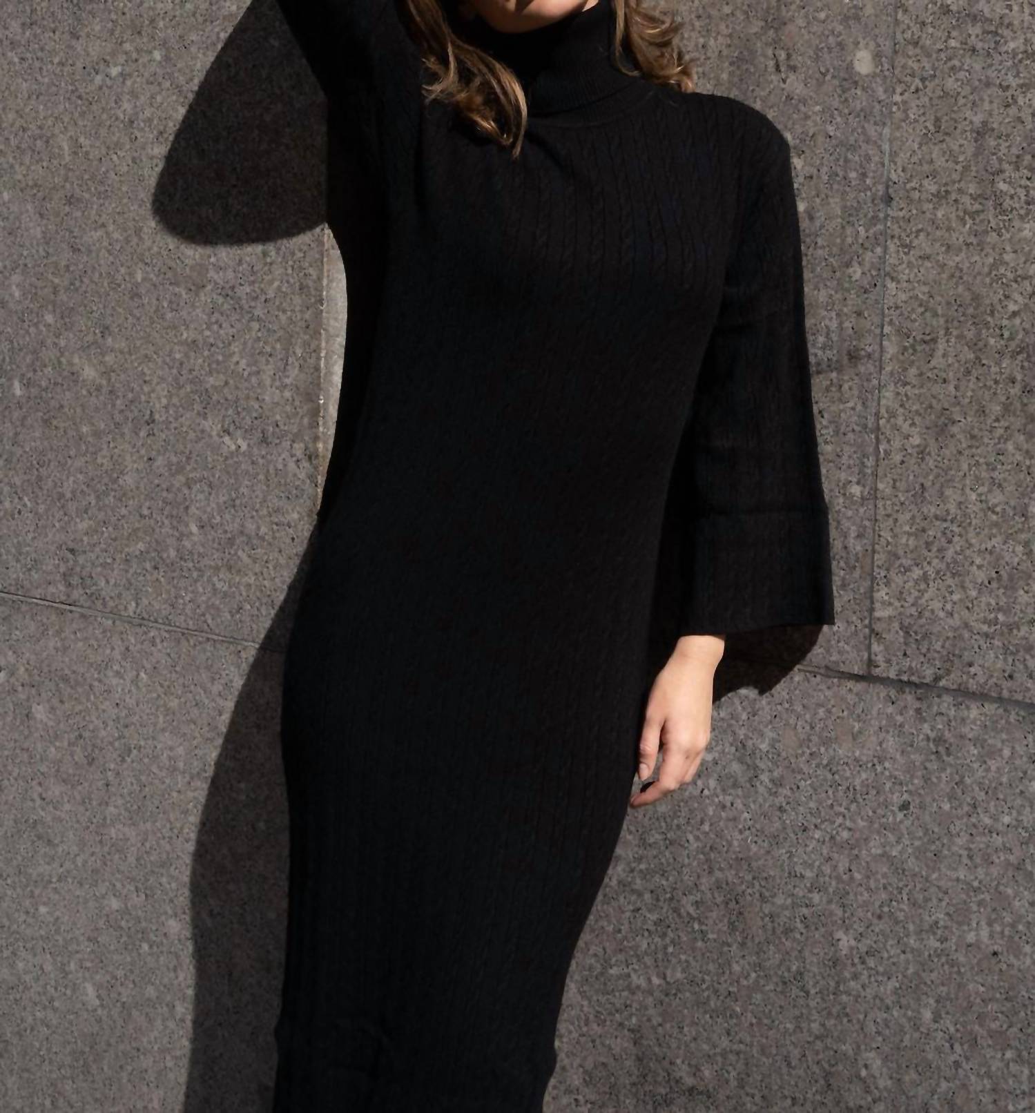 Mima Rosso - Cable Knit Bell Sleeve Dress - black - clothing - directbrandpartner