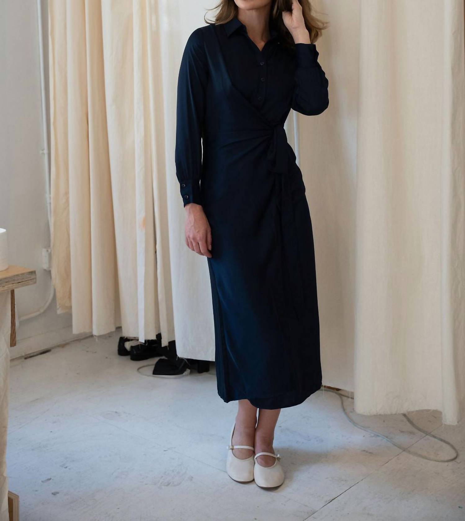Mima Rosso - Faux Wrap Shirt Dress - blue - clothing - directbrandpartner