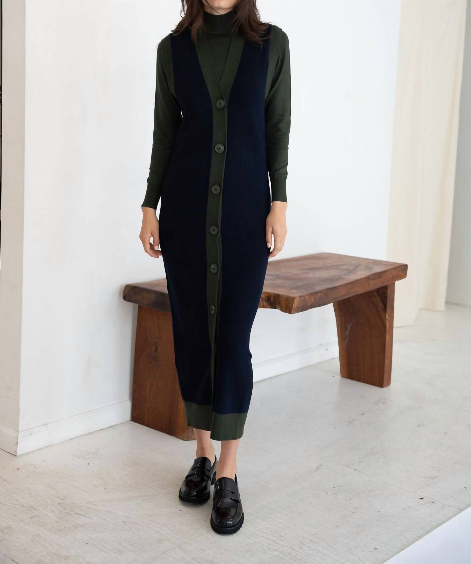 Mima Rosso - Green Knit Colorblock Vest Dress - clothing - directbrandpartner - green