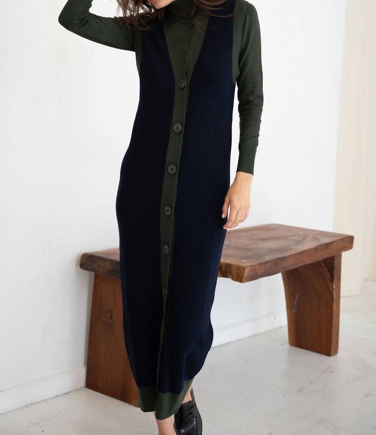Mima Rosso - Green Knit Colorblock Vest Dress - clothing - directbrandpartner - green
