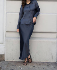 Mima Rosso - Maxi Slip Skirt - blue - clothing - directbrandpartner