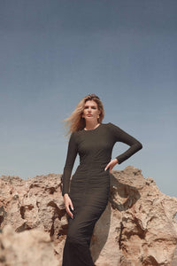 Mima Rosso - Mesh Center Front Ruched Dress - black - clothing - directbrandpartner
