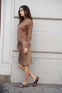 Mima Rosso - Petite Length Slip Skirt - brown - clothing - directbrandpartner