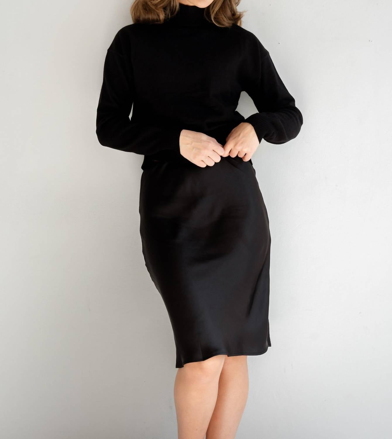 Mima Rosso - Regular Length Slip Skirt - black - clothing - directbrandpartner