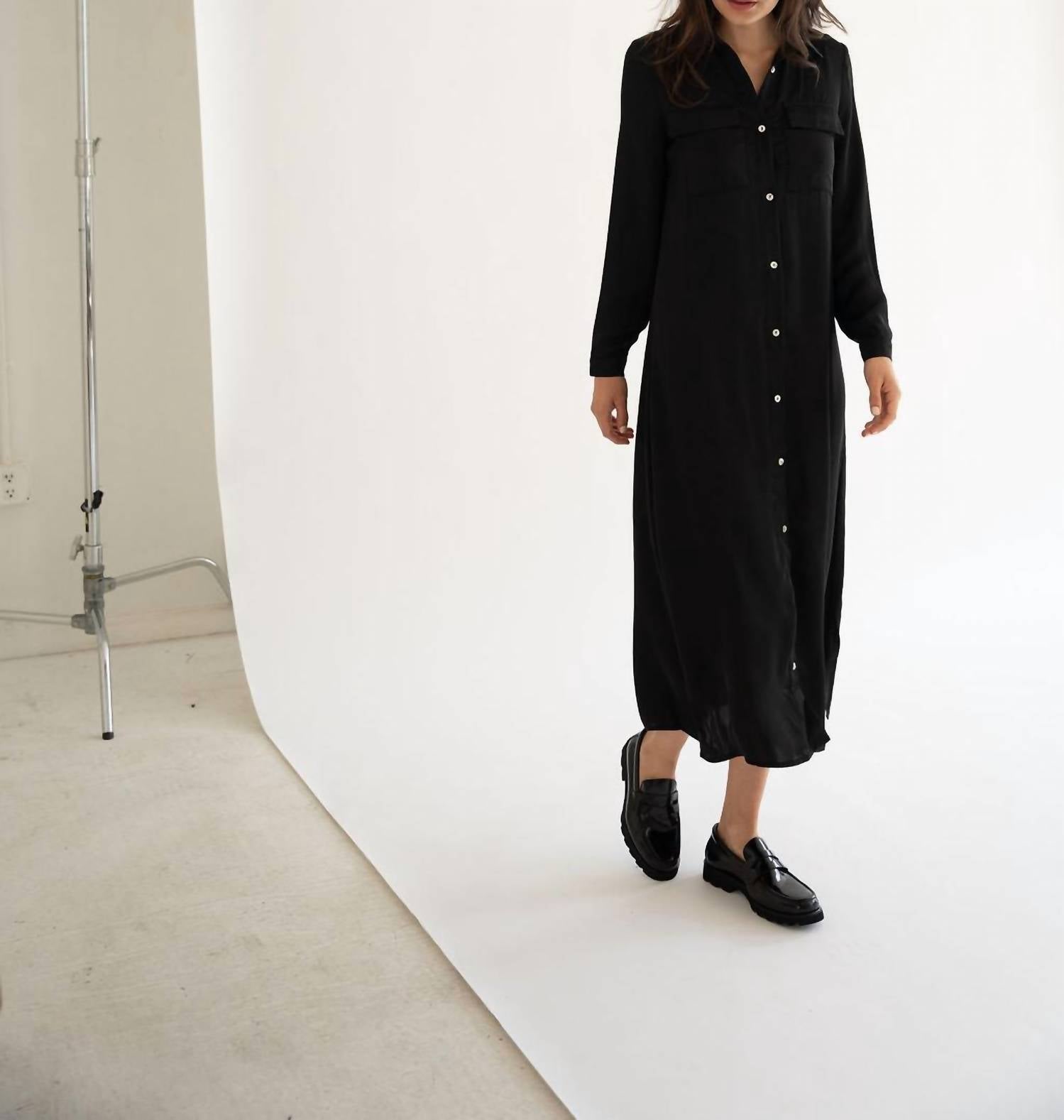 Mima Rosso - Satin Shirt Dress - black - clothing - directbrandpartner
