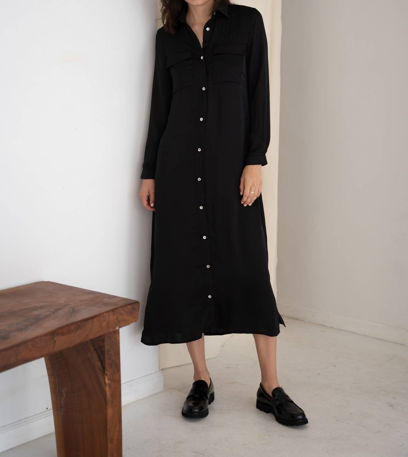 Mima Rosso - Satin Shirt Dress - black - clothing - directbrandpartner