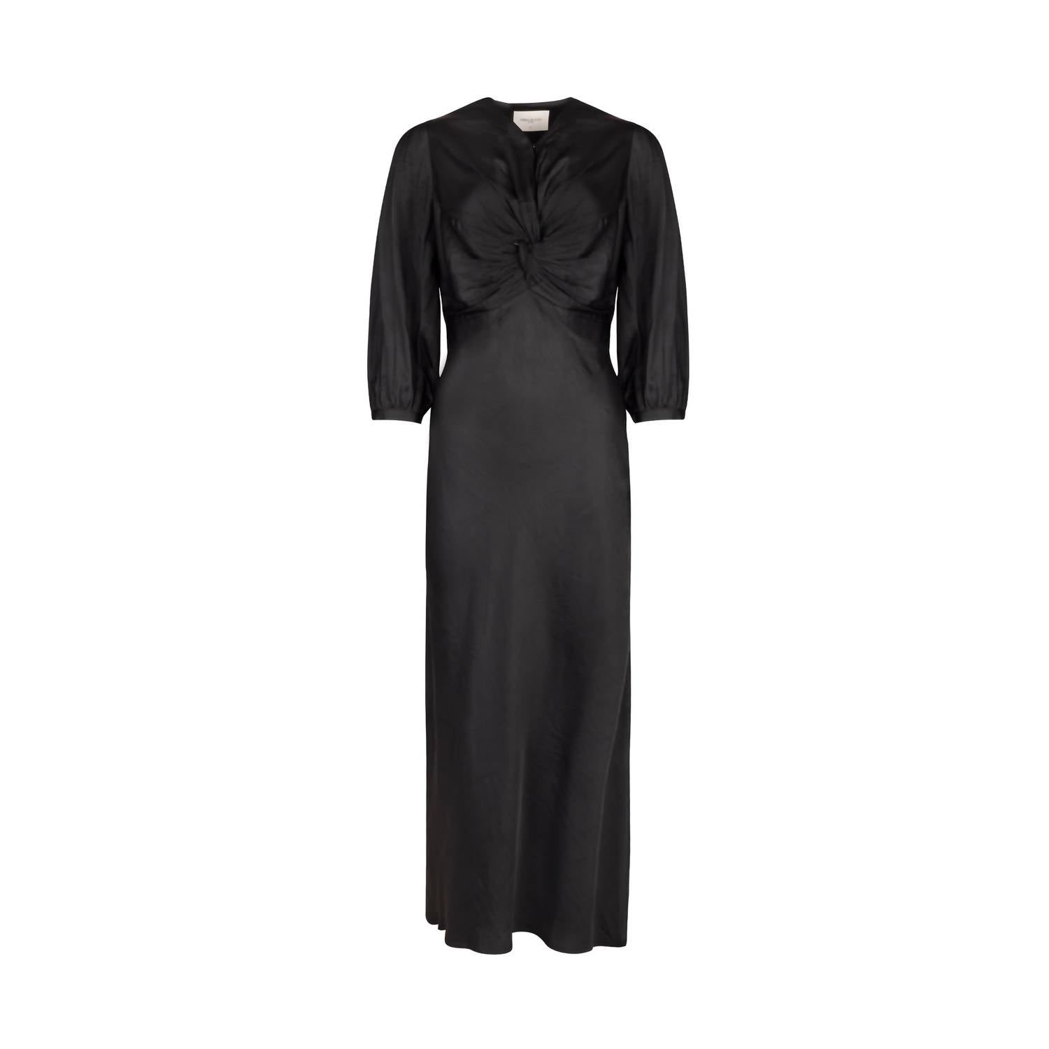 Mima Rosso - Twist Front Silky Maxi Dress - black - clothing - directbrandpartner