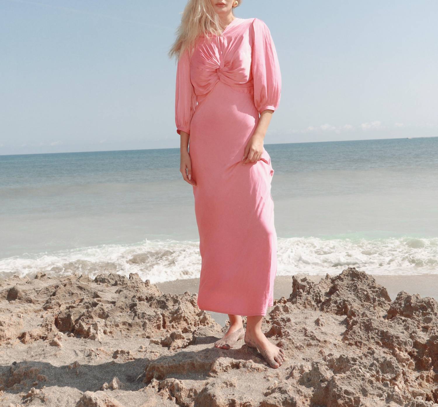 Mima Rosso - Twist Front Silky Maxi Dress - clothing - directbrandpartner - dresses