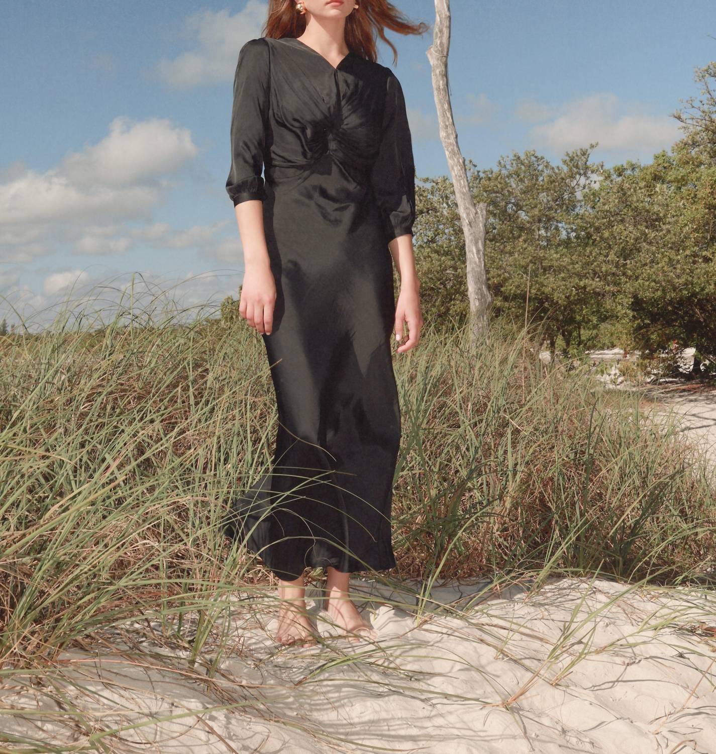 Mima Rosso - Twist Front Silky Maxi Dress - black - clothing - directbrandpartner