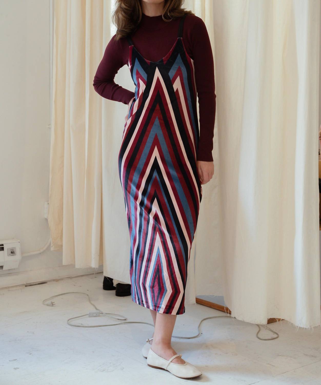 Mima Rosso - Velour Striped Pinafore Dress - brown - clothing - directbrandpartner