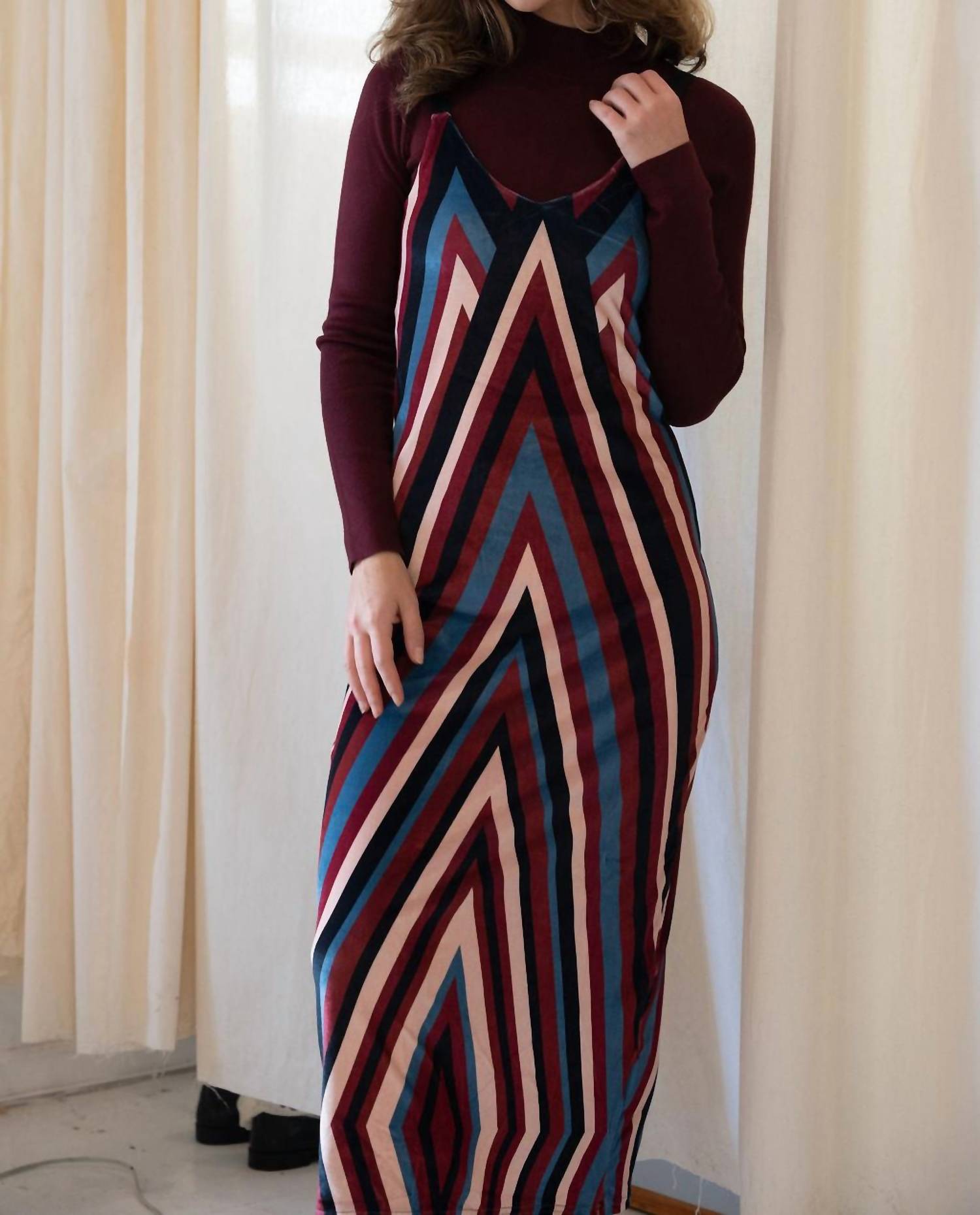 Mima Rosso - Velour Striped Pinafore Dress - brown - clothing - directbrandpartner
