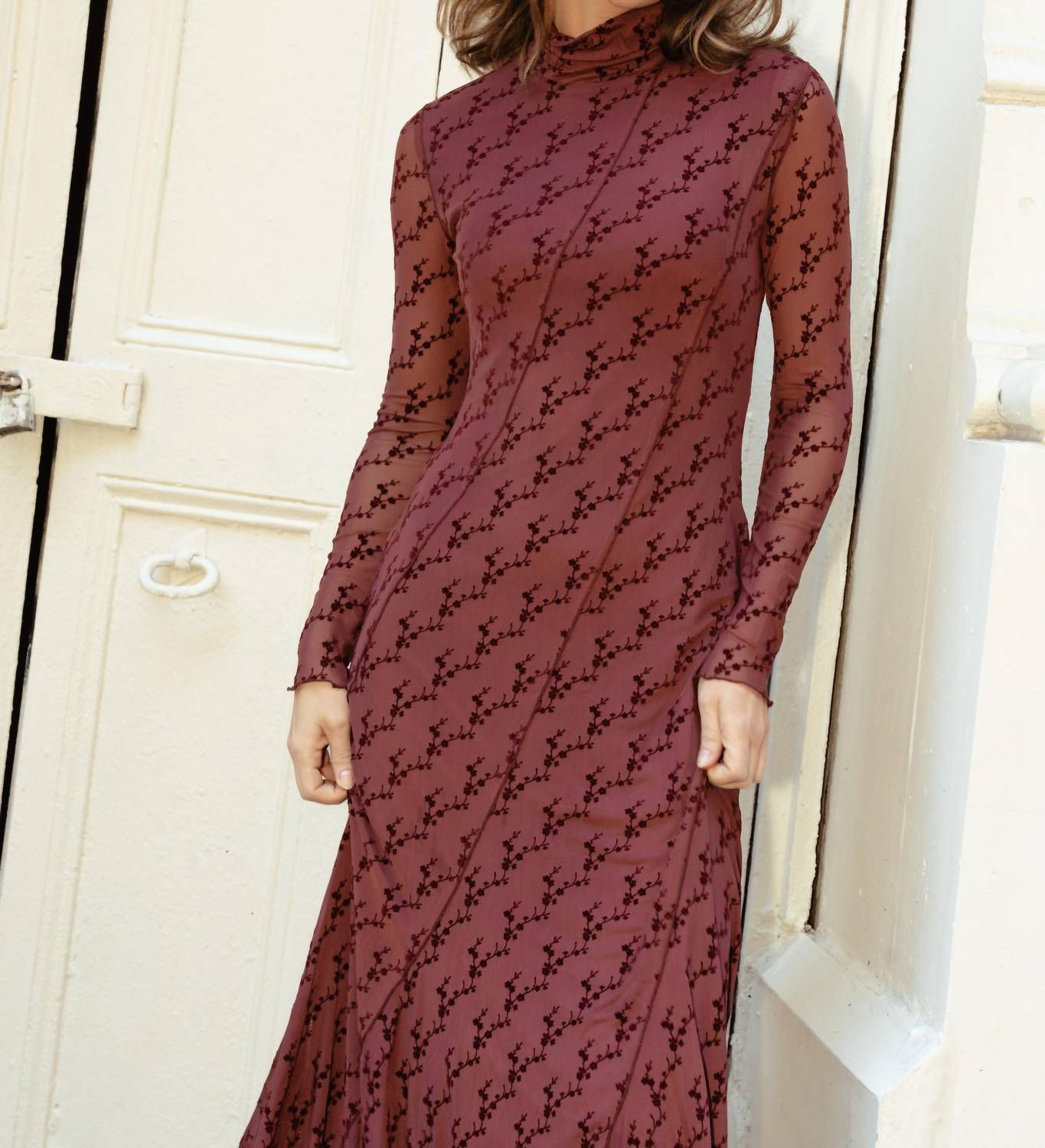 Mima Rosso - Velvet Print Mesh Dress - clothing - directbrandpartner - dresses