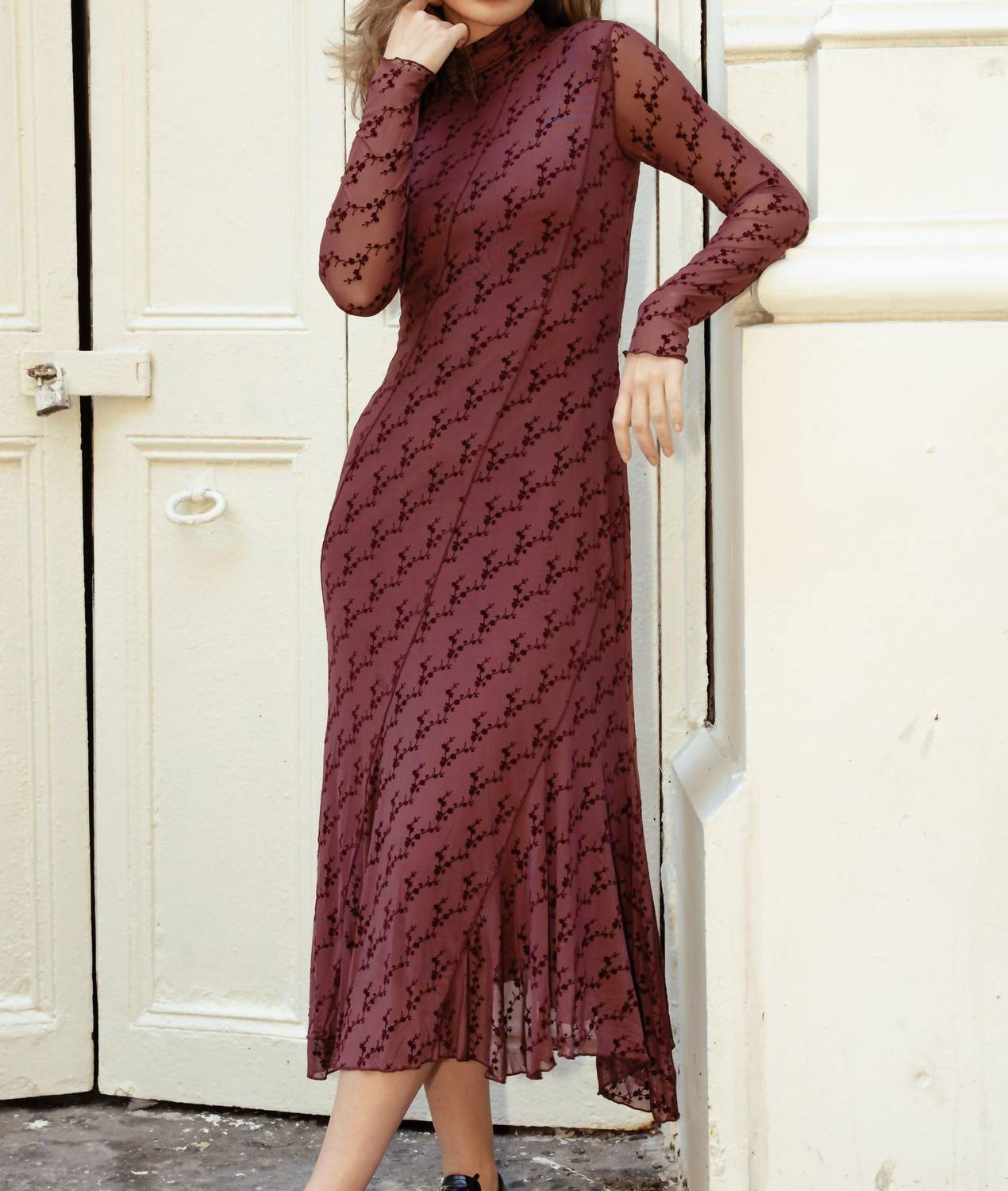 Mima Rosso - Velvet Print Mesh Dress - clothing - directbrandpartner - dresses