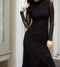 Mima Rosso - Velvet Print Mesh Dress - black - clothing - directbrandpartner